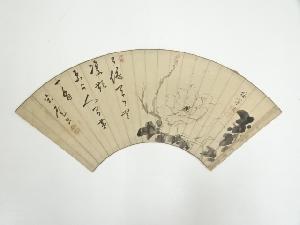 梅亭画　牡丹図・米庵賛書　肉筆扇面